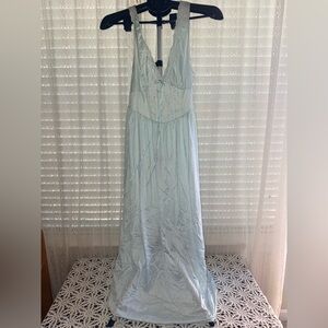 Vintage Elegant Light Blue Silky Night Gown Dress